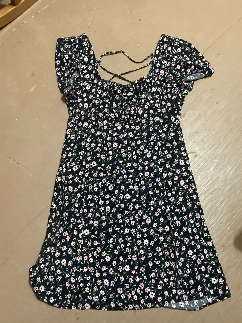 Passport Black Floral Puff-Sleeve Dress with Pink Flowers